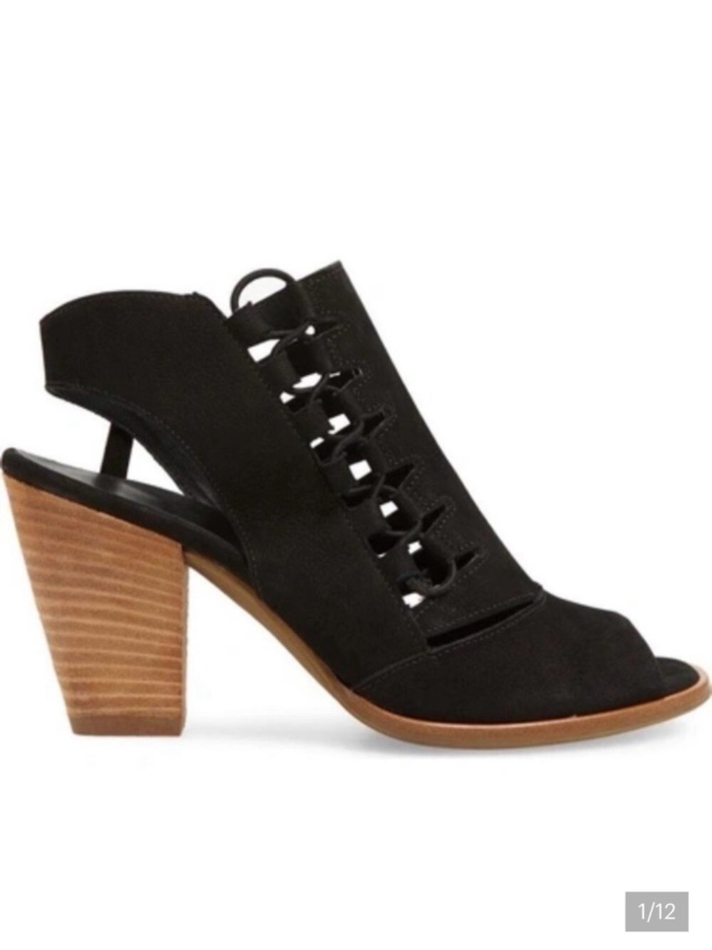 PAUL GREEN Mindy Block Heel Bootie Peep Toe Sandal Black Leather Women’s Size 7